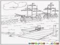 Embarcadero Antiguo Dibujo De Un Muelle De Barcos De Vela Para Pintar Y Colorear Barcos Antiguos