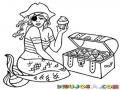 Dibujo De Sirena Pirata Con Un Tesoro De Pastelitos Cubiletes Para Pintar Y Colorear Sirenitapirata