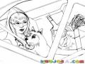 Mujer En Taxi Dibujo De Una Mujer En Taxi De Compras Regresando Del Super Con Su Perrito Para Pintar Y Colorear Pasajera De Taxista Sentada En El Sillon De Atras