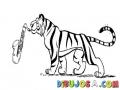 Tigre Musico Dibujo De Tigre Con Saxofon Para Pintar Y Colorear Tigre Saxofonista