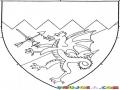 Dibujo De Escudo Medieval Con Un Dragon Que Tiene Una Espada Y Una Flecha Para Pintar Y Colorear