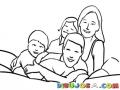 Dibujo De Una Familia En La Cama Para Pintar Y Colorear Hijo Hija Mama Y Papa