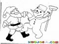 Dibujo De Santa Bailando Con Snowman Para Pintar Y Colorear