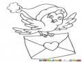 Carta De Navidad Llevada Por Un Pajarito Con Sombrero De Santacalus Para Pintar Y Colorear Correspondencia Navidena