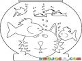 Dibujo De Gato Hambriento Viendo Peces En Una Pecera Para Pintar Y Colorear