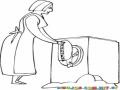 Dibujo de una mujer lavando ropa