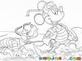 Dibujo De Mickey Mouse Y Pluto En La Playa Para Pintar Y Colorear