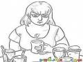 Dibujo De Mujer Triste Tomando Cafe Para Pintar Y Colorear