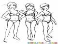Chicas En Ropa Interior Dibujo De Tres Mujeres En Bikini Para Pintar Y Colorear