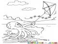 Dibujo De Pulpo Volando Cometa Para Pintar Y Colorear Pulpo Y Barrilete