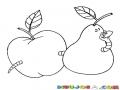 Manzana Y Pera Engusanada Dibujo De Una Manzana Y Una Pera Atravesada Por Una Lombris Para Pintar Y Colorear