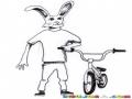 Dibujo De Conejo Con Bicicleta Para Pintar Y Colorear