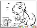 Dibujo De Dinosaurio Desayunando Corn Flakes Con Leche Para Pintar Y Colorear
