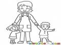 Dibujo De Mama Soltera Con Dos Hijos Para Pintar Y Colorear Nena Mama Y Nene