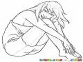 Dibujo De Mujer Sentada En El Piso Con Los Pies Descalzos Para Pintar Y Colorear