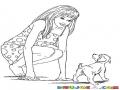 Dibujo De Mujer Con Perrito Para Pintar Y Colorear