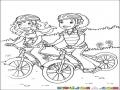 Amigas En Bicicleta Dando Un Paseo Juntas Para Pintar Y Colorear