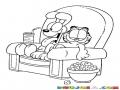 Dibujo De Garfield Y Odie Viendo Television Juntos En Un Sofa Para Pintar Y Colorear