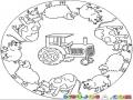 Mandala De Animales De Granja Con Un Tractor Para Pintar Y Colorear