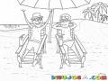 Amigos En La Playa Dibujo De Dos Amigos Descansando En La Playa Para Pintar Y Colorear