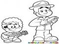 Dibujo De Musicos Ambulantes Para Pintar Y Colorear Guitarrista Y Panderetista