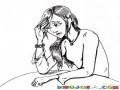 Dibujo De Mujer Triste Preocupada Desconsolada Y Desamparada Para Pintar Y Colorear
