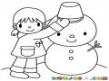 Dibujo De Nena Haciendo Un Muneco De Nieve Para Pintar Y Colorear