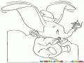 Dibujo De Dumbo Volando Con Sus Orejas Para Pintar Y Colorear