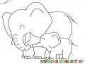 Colorear Mama Elefante Con Su Hijo