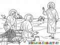 Dibujo de Jesus llamando a Pedro y a Andres para colorear