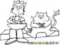 Dibujo De Un Chico Comiendo Poporopos Con Su Gato Frente Al Televisor