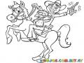 Dibujo De Vaquero Con Pistola Sobre Su Caballo Para Colorear