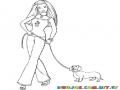 Dibujo Para Colorear A Barbi Paseando A Su Perro Salchicha