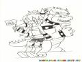Dibujo Del Dragon Bowser Con La Chica Peleadora Para Colorear Y Pintar