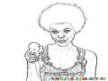 Dibujo De Erykah Badu Con Pelo Afro Y Comiendo Helado Para Pintar Y Colorear