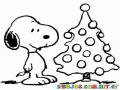 Dibujo Navideno De Snoopy Frente Al Arbolito De Navidad
