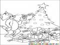 Colorear a Tom y Jerry  en el arbolito de navidad
