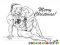 Mujer Musculosa Con Traje De Santa Claus Para Colorear En Navidad