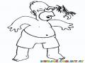 Dibujo De Homero Simpson Con Un Cangrejo Mordiendole La Nariz Para Colorear
