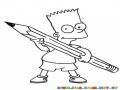 Dibujo De Bart Simpson Con Un Lapiz Gigante Para Colorear