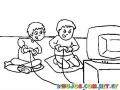 Ninos Jugando Nintendo Para Pintar Y Colorear Dibujo De Hermanitos Jugando Videojuegos En Un Playstation