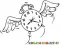 El Tiempo Vuela Dibujo De Reloj Volando Para Pintar Y Colorear