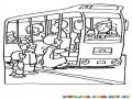 Chofer De Bus Esperando A Que Suba La Gente Al Autobus Para Pintar Y Colorear Camioneta Extraurbana