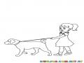 Dibujo De Nina Paseando A Su Perro Para Pintar Y Colorear