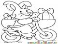 Conejo Pascuero En Bicicleta Para Pintar Y Colorear