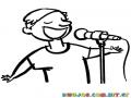 Dibujo De Nino Cantando Con Microfono Para Colorear
