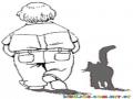 Dibujo De Hombre Caminando Con Su Gato Para Colorear