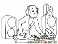 Dibujo De Disk Jokey Para Pintar Y Colorear Un DJ Poniendo Musica Con Discos De Acetato