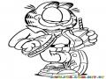 Dibujo De Garfield Con Un Emparedado Y Una Soda Para Pintar Y Colorear