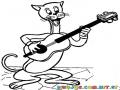Dibujo De Gato Con Guitarra Para Pintar Y Colorear